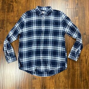 CROFT & BARROW Men’s Flannel Shirt Blue White Plaid Long Sleeve Size LARGE